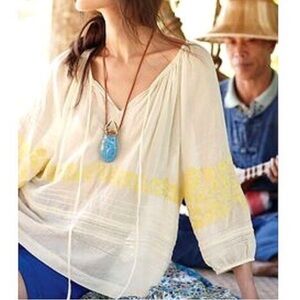 Anthropologie Floreat Noonglow yellow embroidered peasant blouse Top
